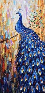 Textured Painting - peacock on branch textured